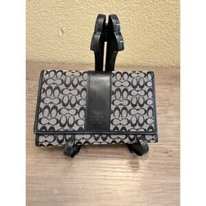 Coach Signature Canvas Wallet Black Leather Trim Y2K Vintage Snap Zip